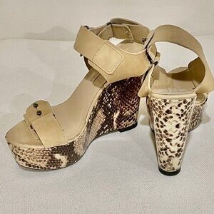 BCBGMaxAzria Platform Faux Snakeskin Sanda…